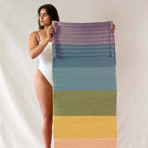 Handwoven Gradient Cotton Throw - Mauve, Blue, Olive, Mustard, Peach